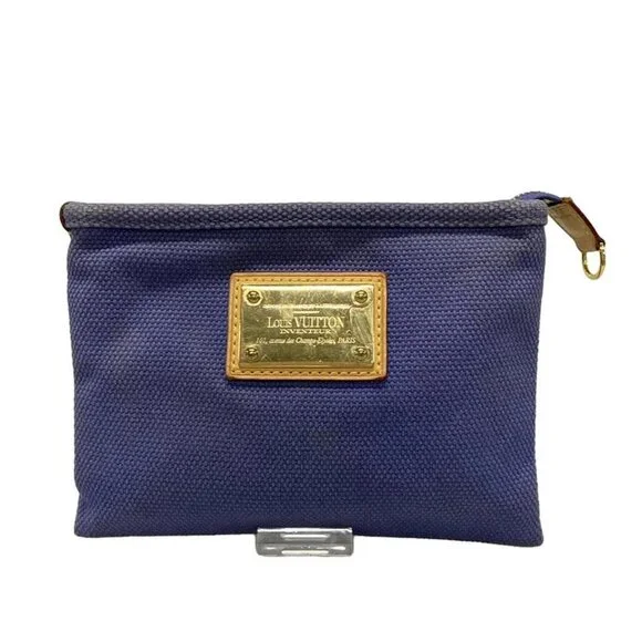 Auth LOUIS VUITTON Pochette Platt PM M40070 Blue Antigua - SP1025 Pouch Canvas - Picture 1 of 9